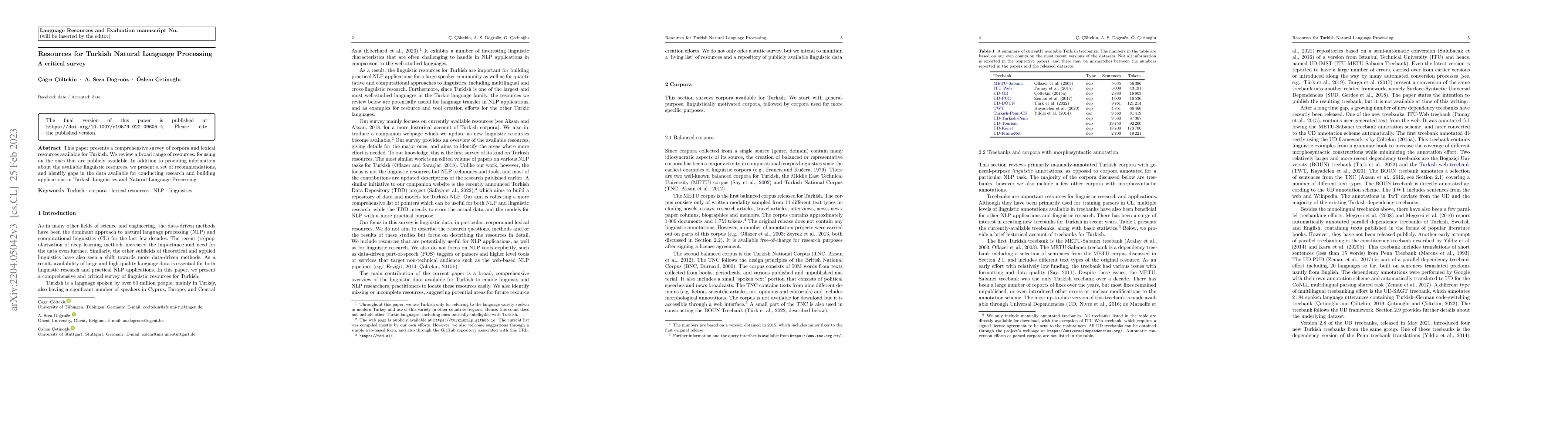 Thumbnail for Resources for Turkish Natural Language Processing: A critical survey