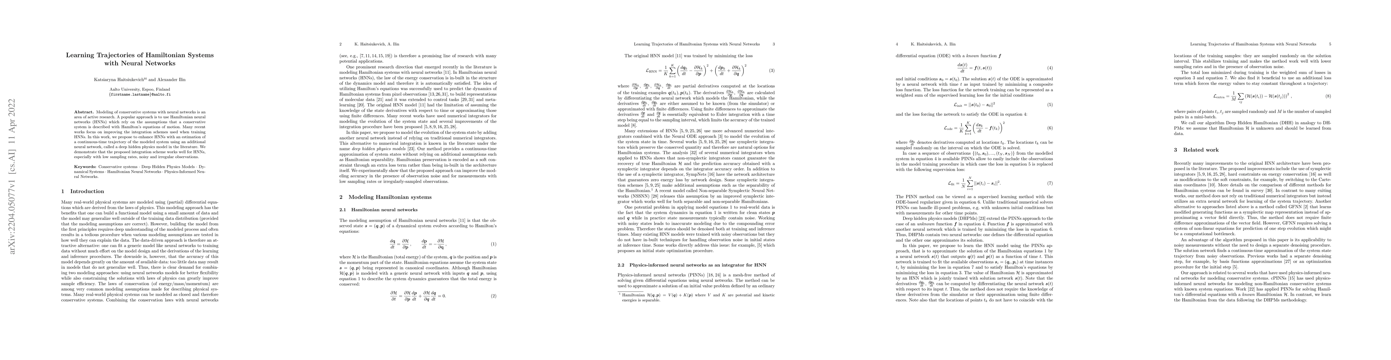 Thumbnail for Learning Trajectories of Hamiltonian Systems with Neural Networks