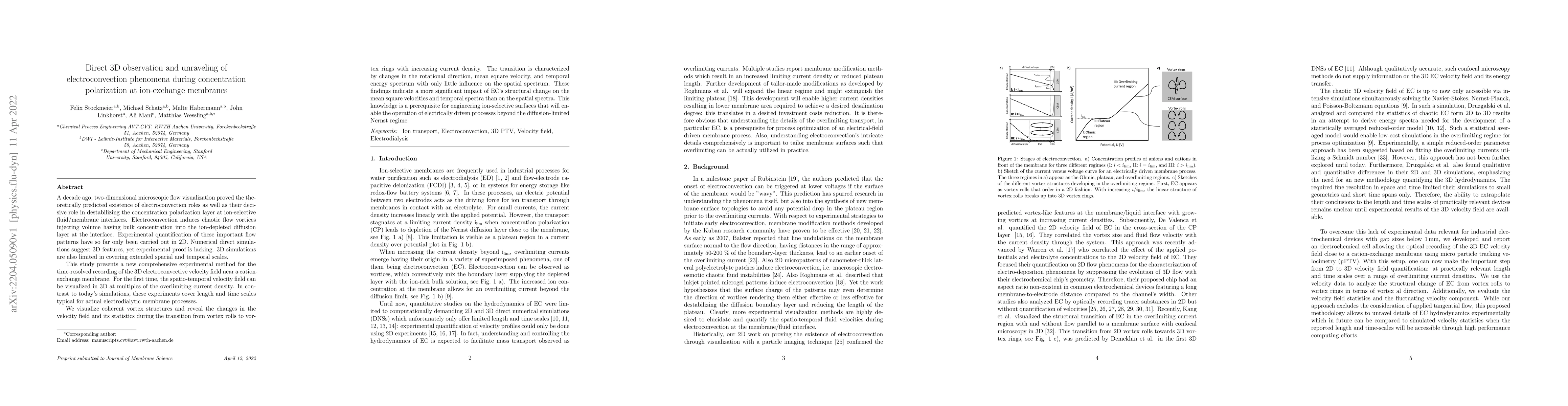 Thumbnail for Direct 3D observation and unraveling of electroconvection phenomena
  during concentration polarization at ion-exchange membranes