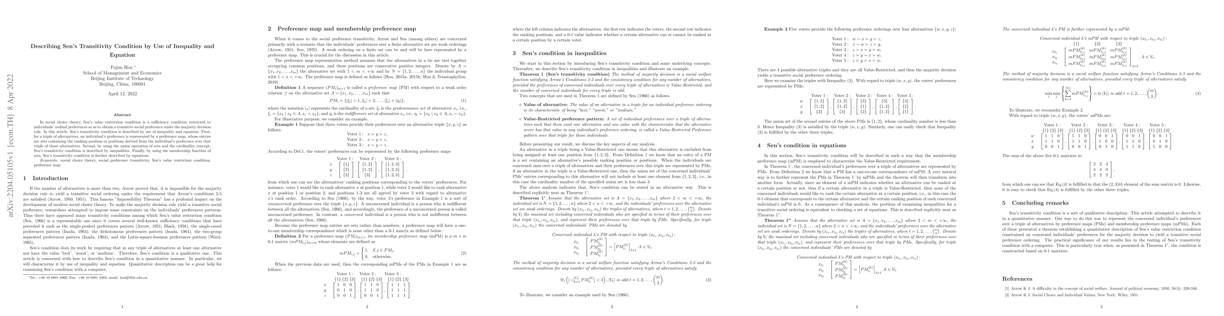 Thumbnail for Describing Sen's Transitivity Condition in Inequalities and Equations