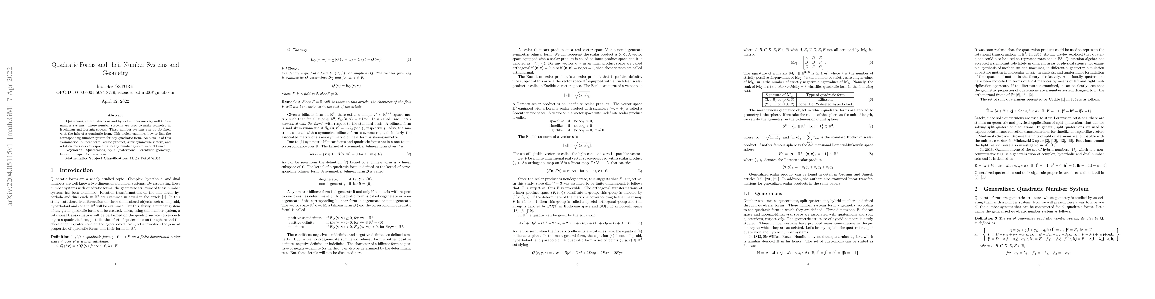 Thumbnail for Quadratic Forms and their Number Systems and Geometry