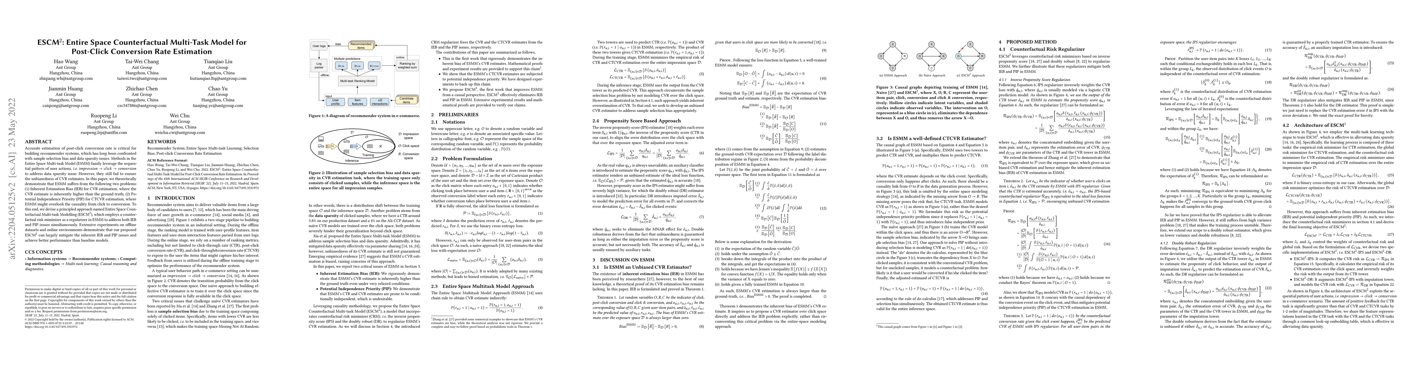 Thumbnail for ESCM$^2$: Entire Space Counterfactual Multi-Task Model for Post-Click
  Conversion Rate Estimation