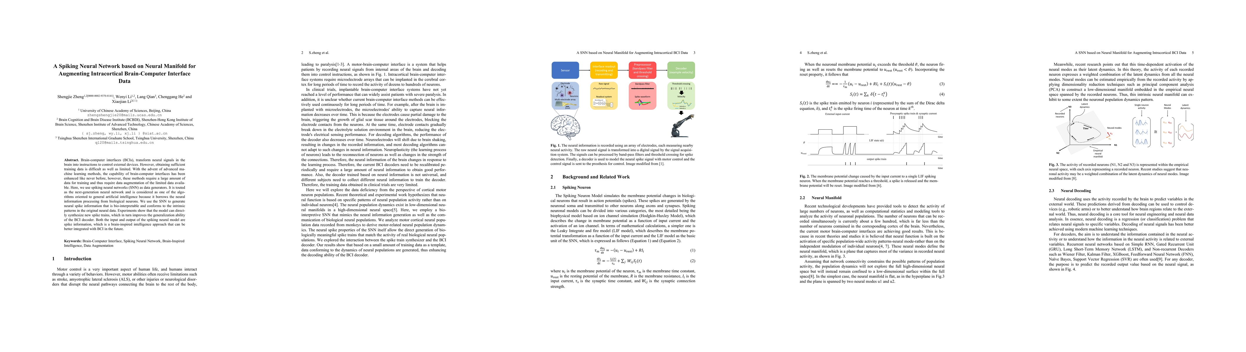 Thumbnail for A Spiking Neural Network based on Neural Manifold for Augmenting
  Intracortical Brain-Computer Interface Data