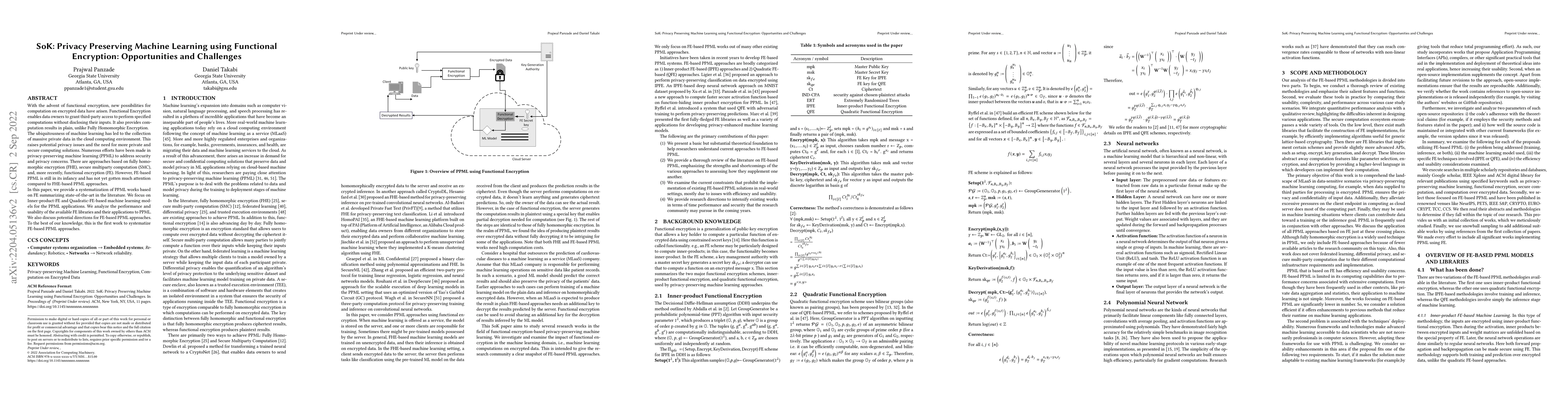 Thumbnail for SoK: Privacy Preserving Machine Learning using Functional Encryption:
  Opportunities and Challenges