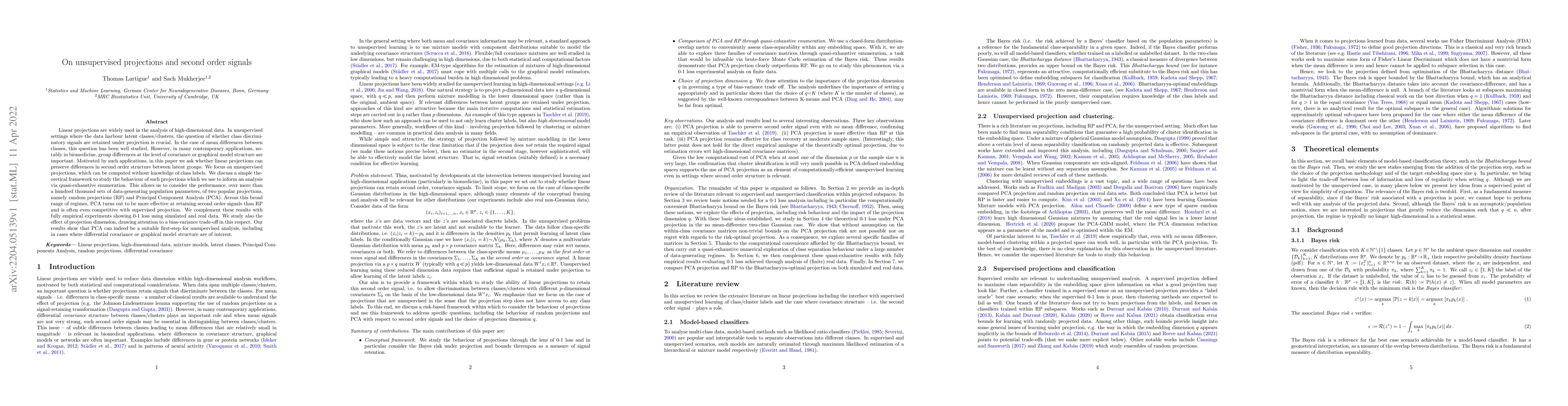 Thumbnail for On unsupervised projections and second order signals
