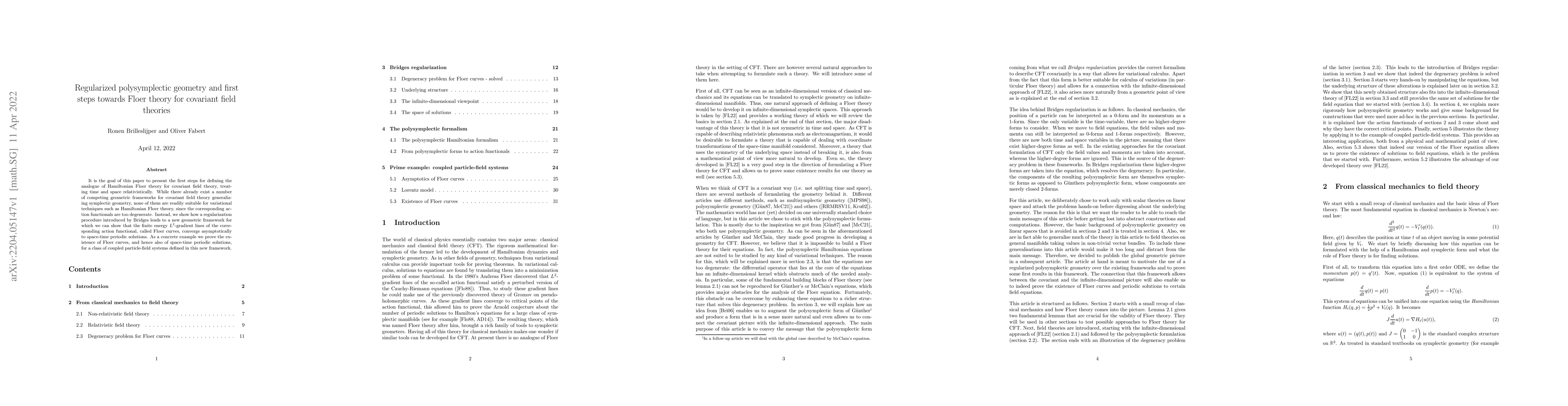 Thumbnail for Regularized polysymplectic geometry and first steps towards Floer theory
  for covariant field theories
