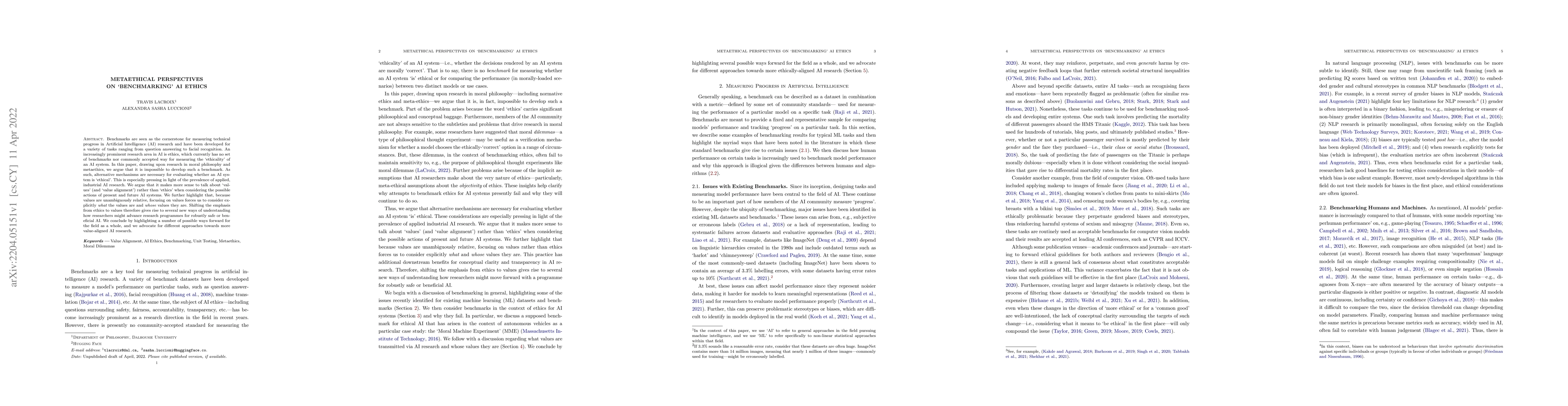 Thumbnail for Metaethical Perspectives on 'Benchmarking' AI Ethics