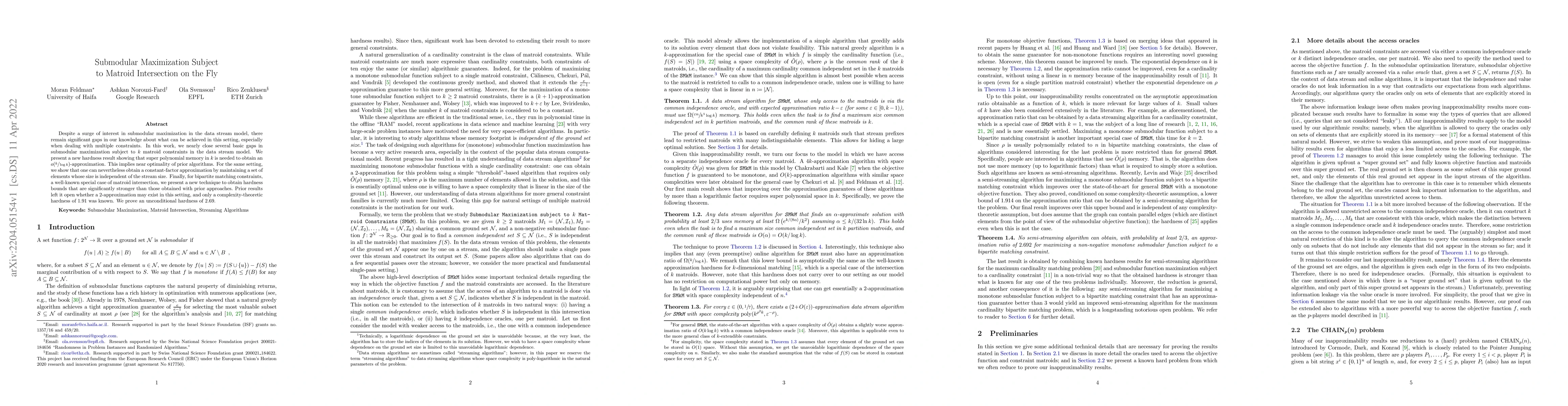 Thumbnail for Submodular Maximization Subject to Matroid Intersection on the Fly