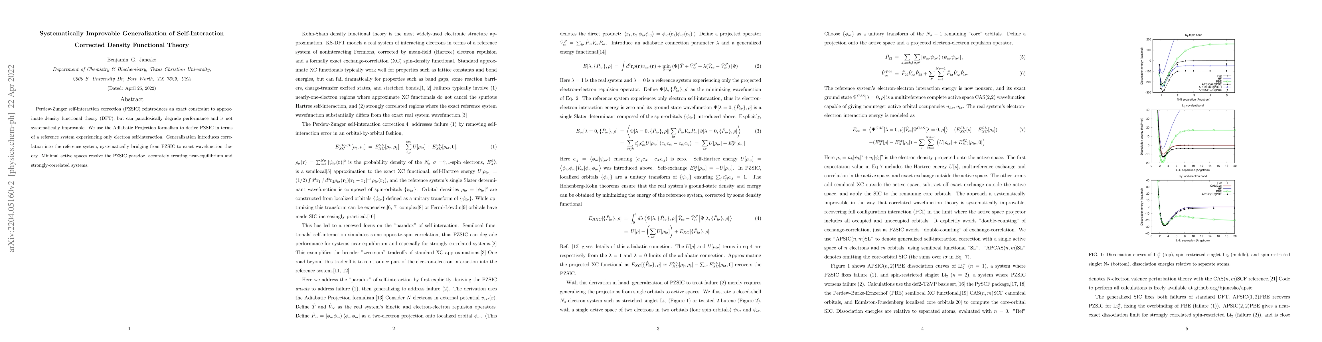 Thumbnail for Systematically Improvable Generalization of Self-Interaction Corrected
  Density Functional Theory