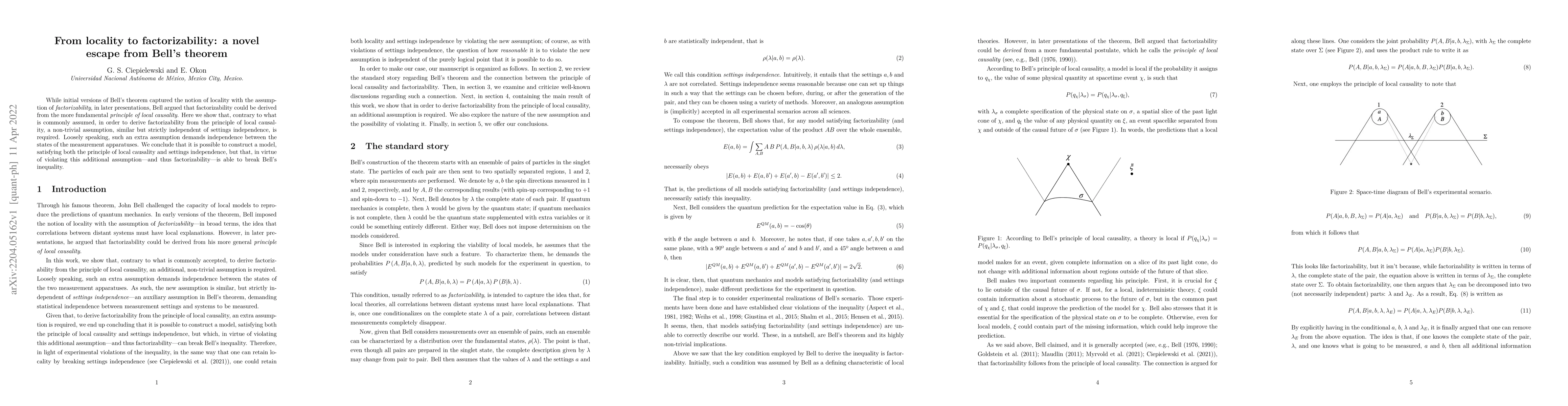 Thumbnail for From locality to factorizability: a novel escape from Bell's theorem