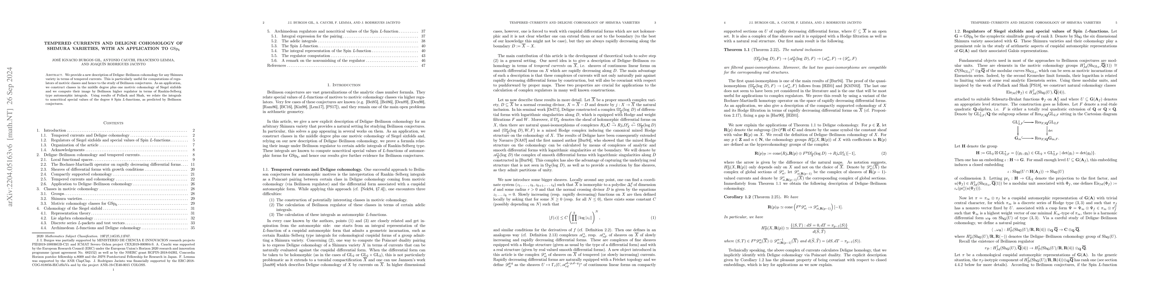 Thumbnail for Tempered currents and Deligne cohomology of Shimura varieties, with an
  application to $\mathrm{GSp}_6$