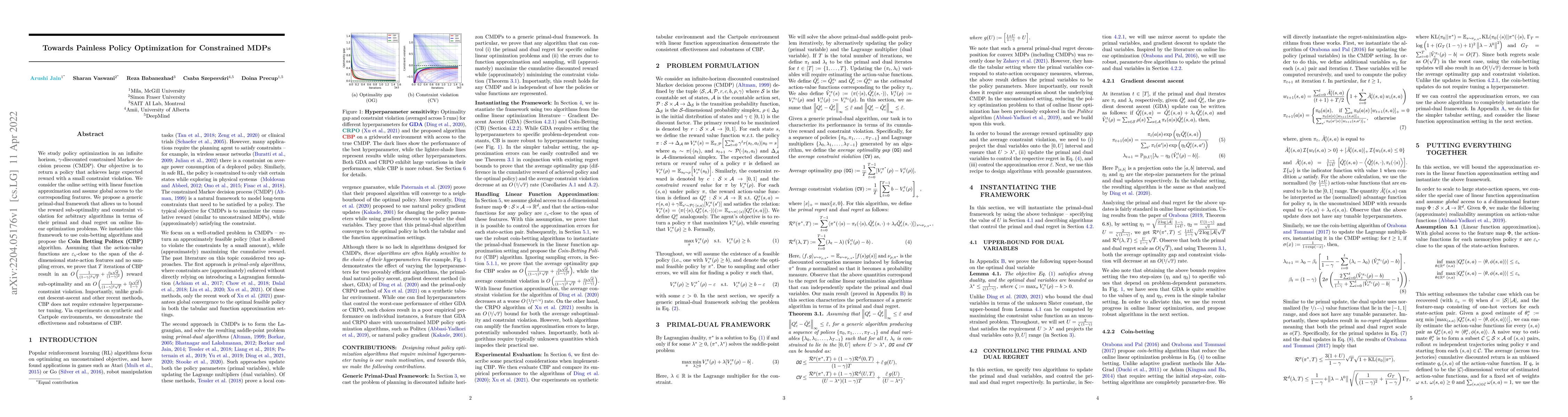 Thumbnail for Towards Painless Policy Optimization for Constrained MDPs