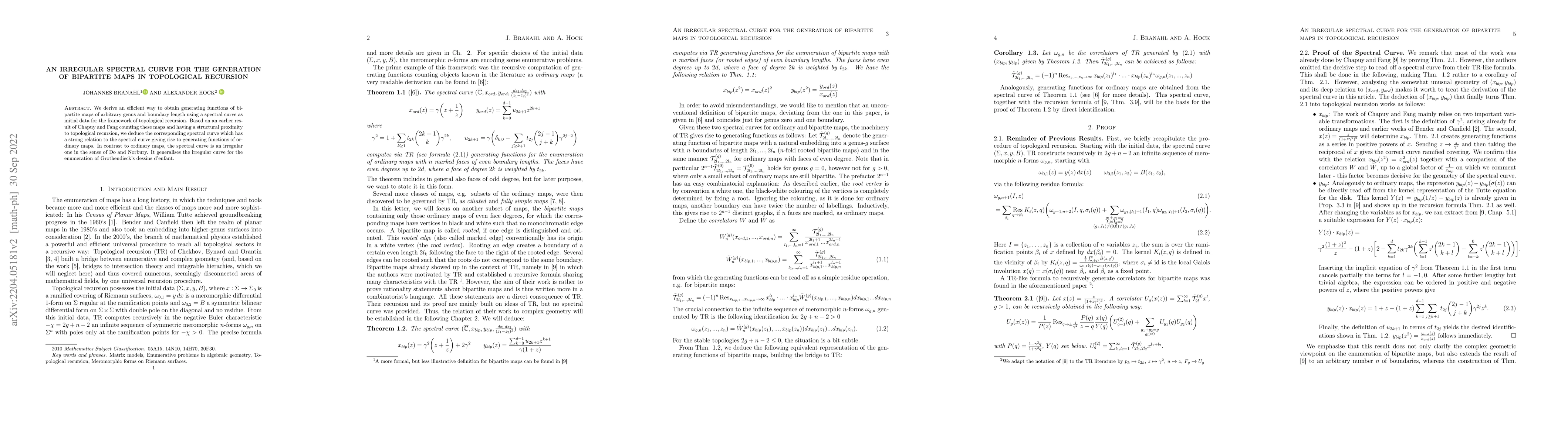 Thumbnail for An irregular spectral curve for the generation of bipartite maps in
  topological recursion