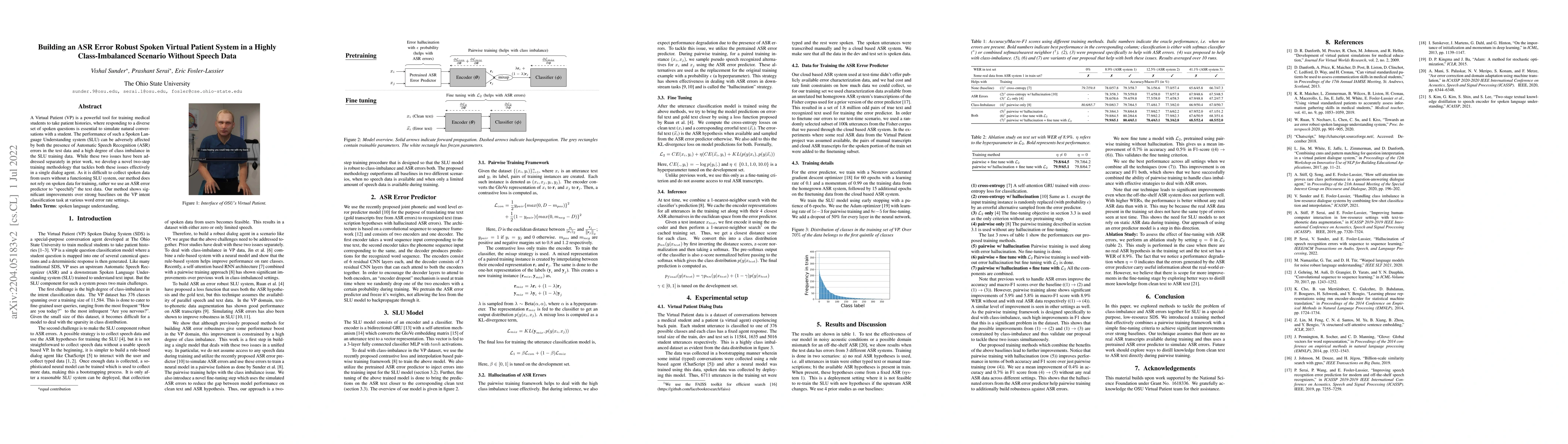 Thumbnail for Building an ASR Error Robust Spoken Virtual Patient System in a Highly
  Class-Imbalanced Scenario Without Speech Data