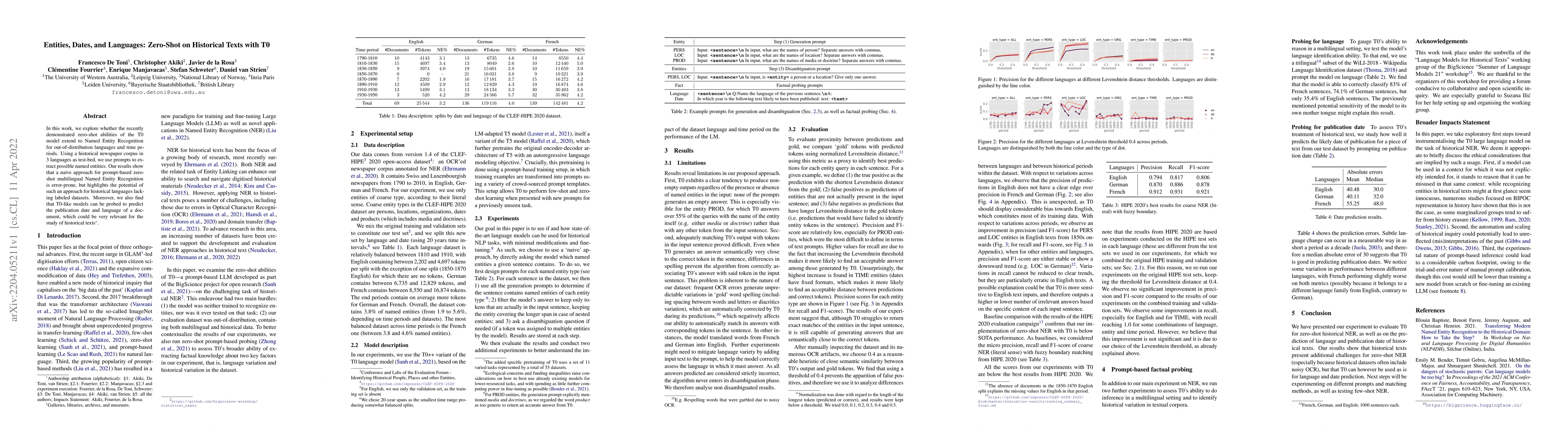 Thumbnail for Entities, Dates, and Languages: Zero-Shot on Historical Texts with T0