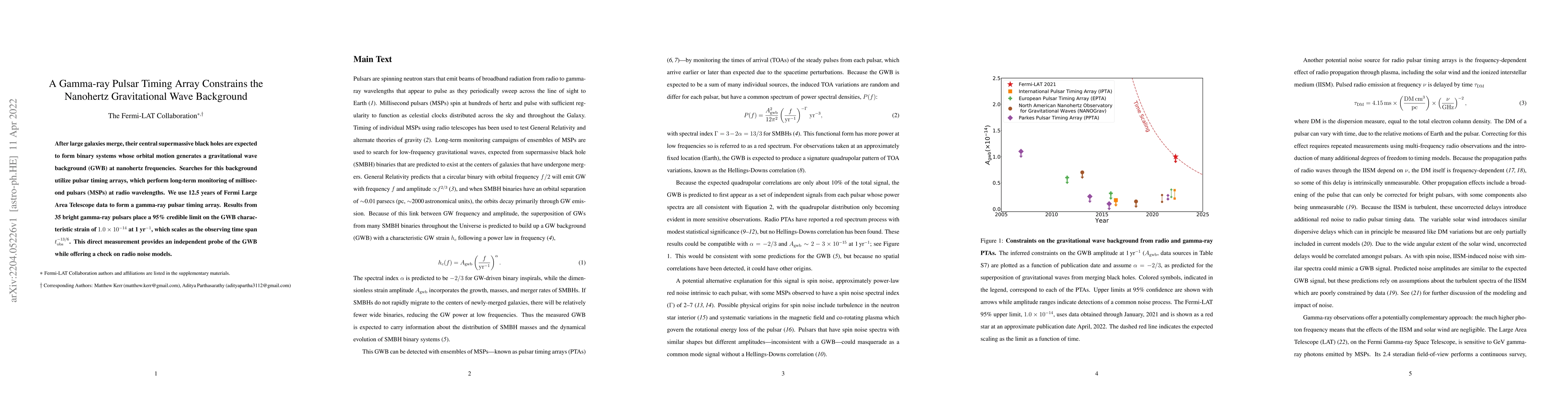 Thumbnail for A Gamma-ray Pulsar Timing Array Constrains the Nanohertz Gravitational
  Wave Background