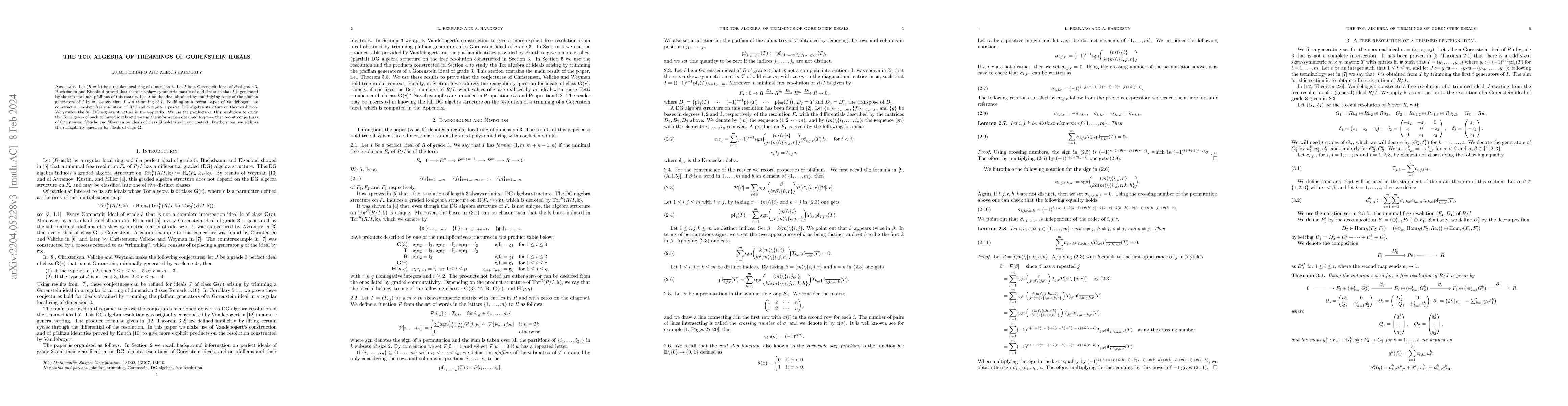 Thumbnail for The Tor algebra of trimmings of Gorenstein ideals