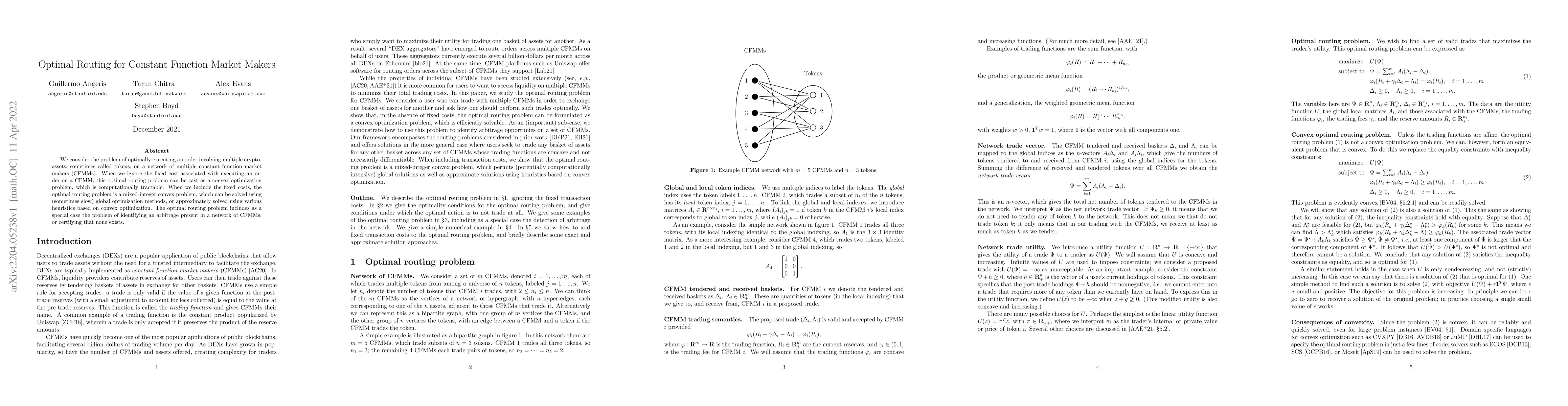 Thumbnail for Optimal Routing for Constant Function Market Makers