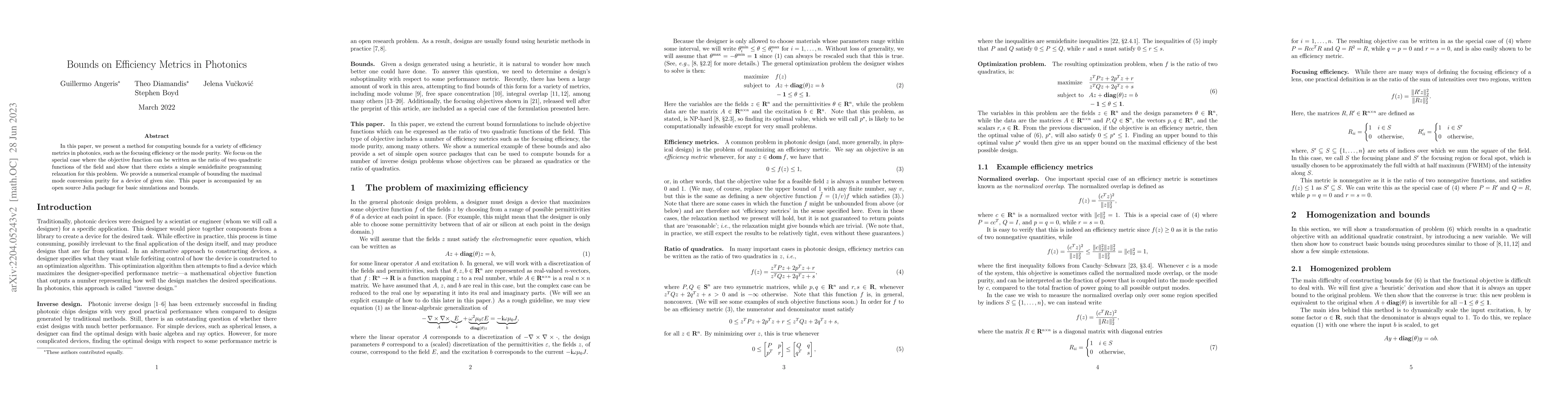 Thumbnail for Bounds on Efficiency Metrics in Photonics