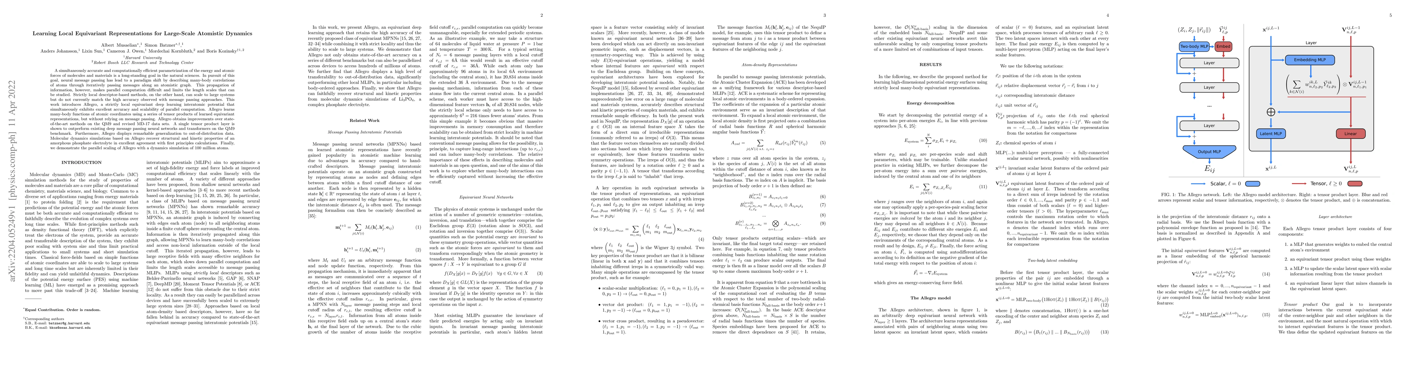 Thumbnail for Learning Local Equivariant Representations for Large-Scale Atomistic
  Dynamics