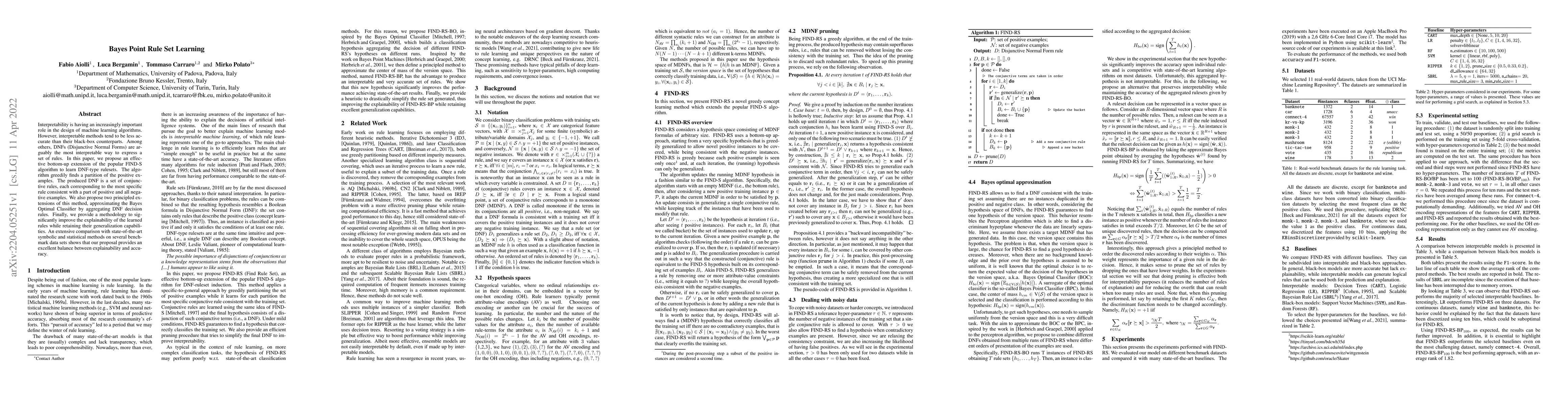 Thumbnail for Bayes Point Rule Set Learning