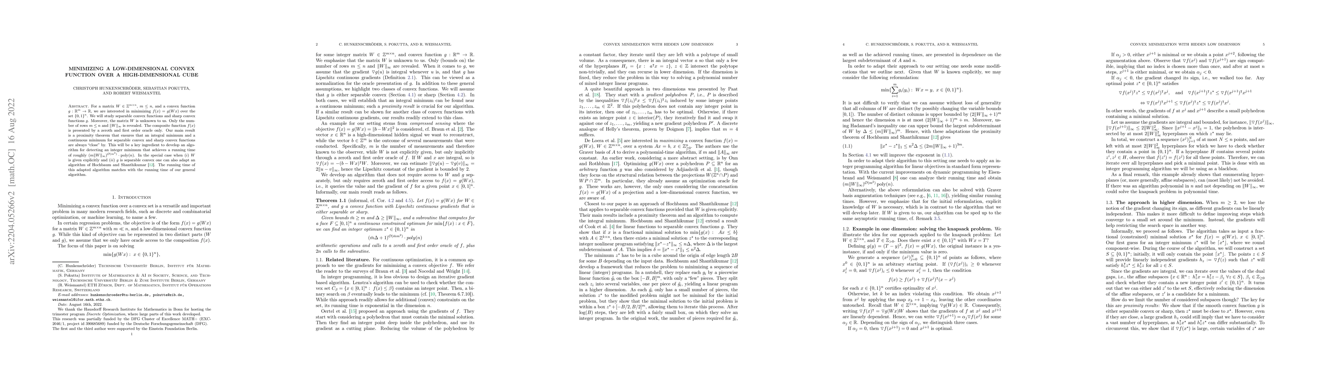 Thumbnail for Minimizing a low-dimensional convex function over a high-dimensional
  cube