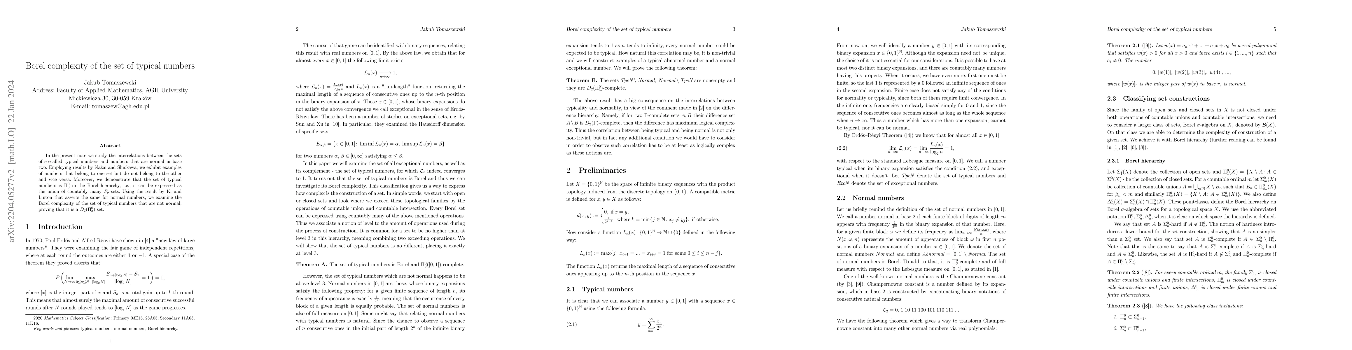 Thumbnail for Borel complexity of the set of typical numbers