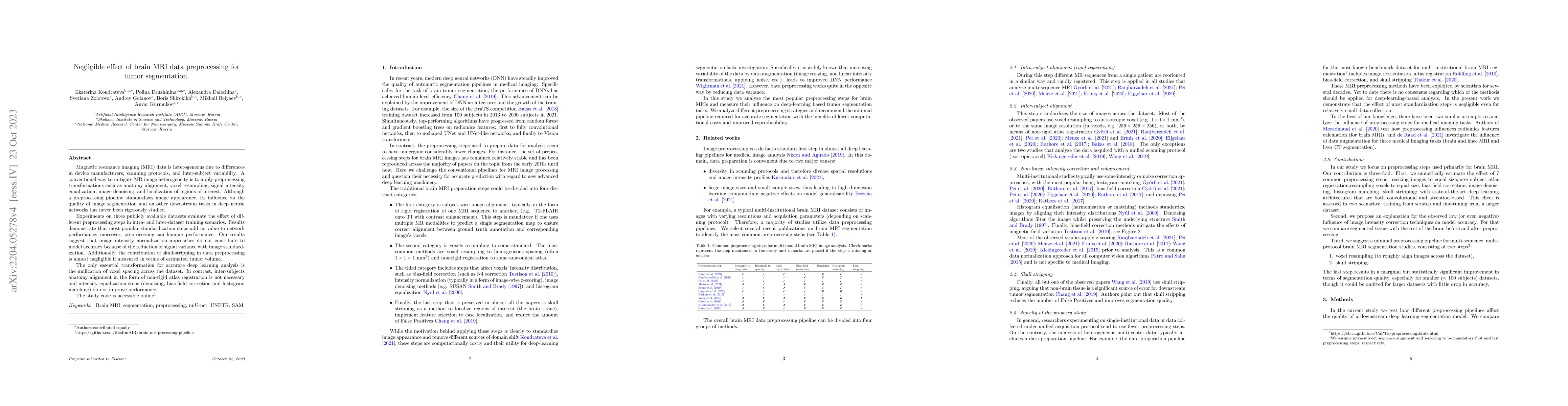 Thumbnail for Negligible effect of brain MRI data preprocessing for tumor segmentation