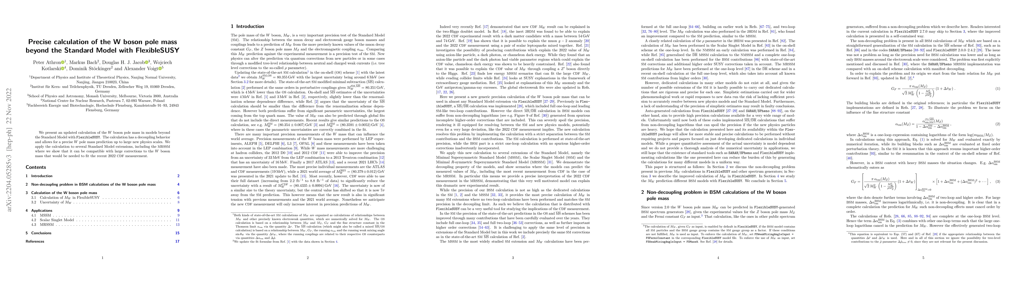 Thumbnail for Precise calculation of the W boson pole mass beyond the Standard Model
  with FlexibleSUSY