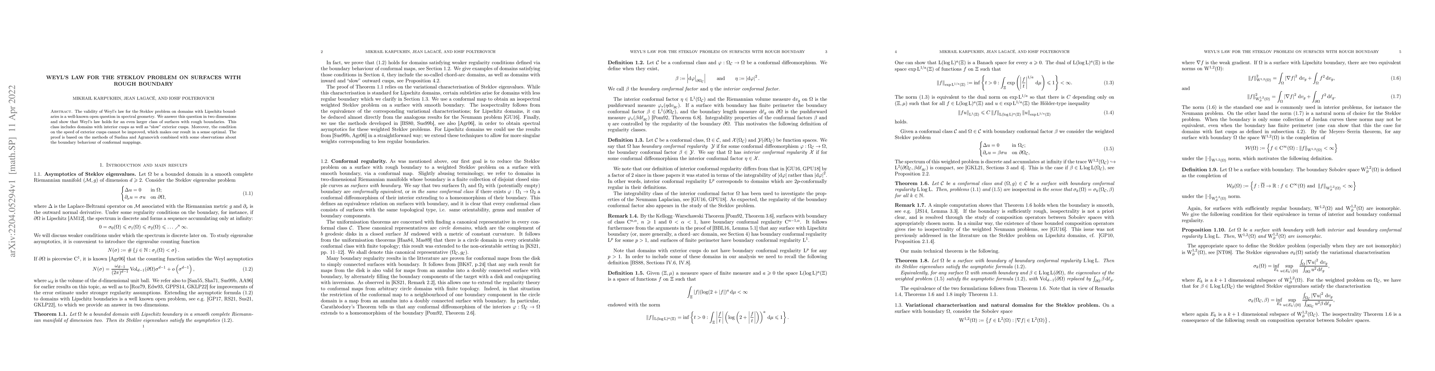 Thumbnail for Weyl's law for the Steklov problem on surfaces with rough boundary