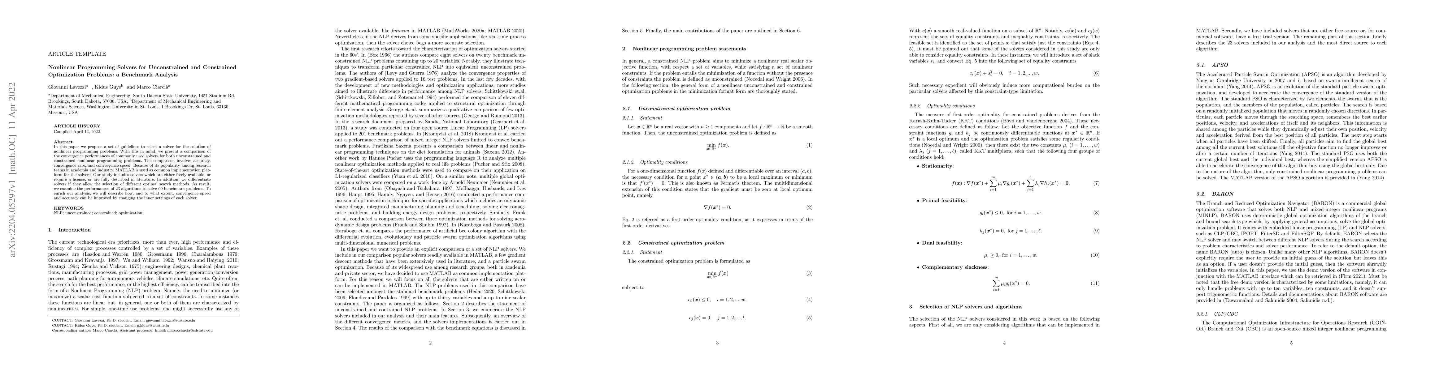Thumbnail for Nonlinear Programming Solvers for Unconstrained and Constrained
  Optimization Problems: a Benchmark Analysis