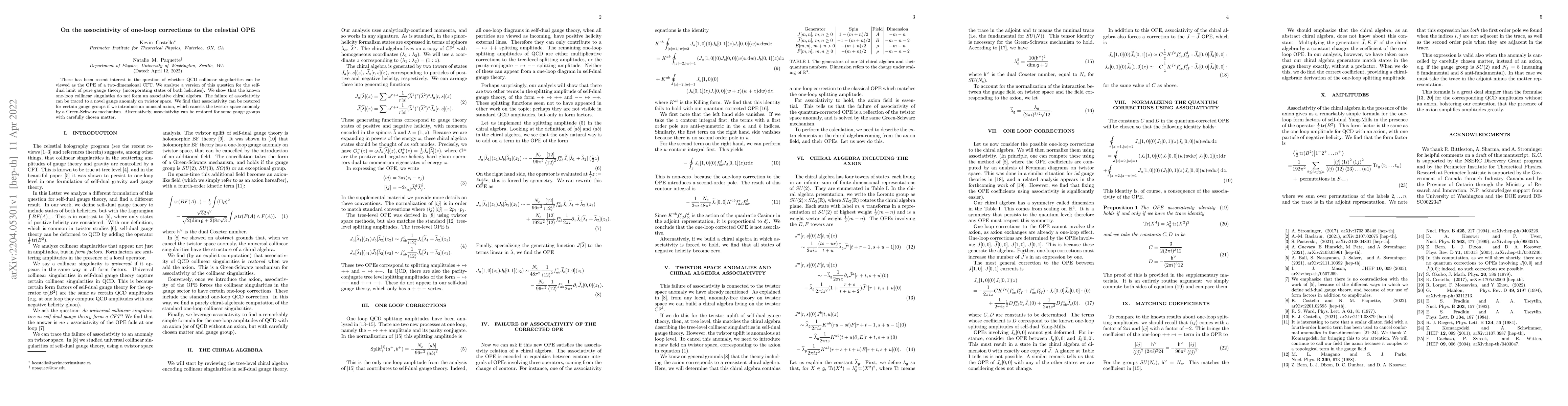 Thumbnail for On the associativity of one-loop corrections to the celestial OPE