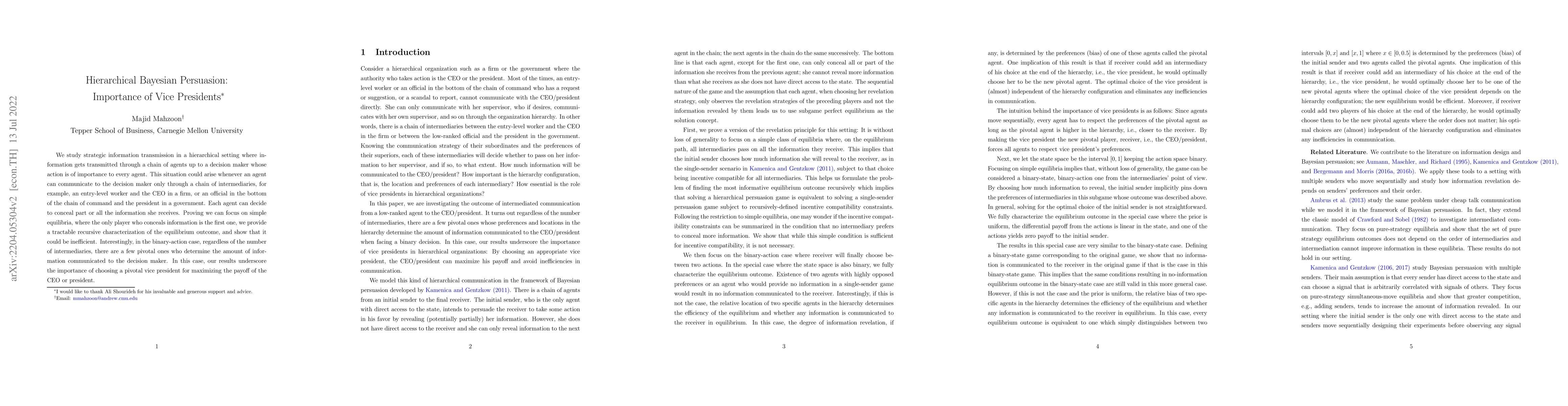 Thumbnail for Hierarchical Bayesian Persuasion: Importance of Vice Presidents