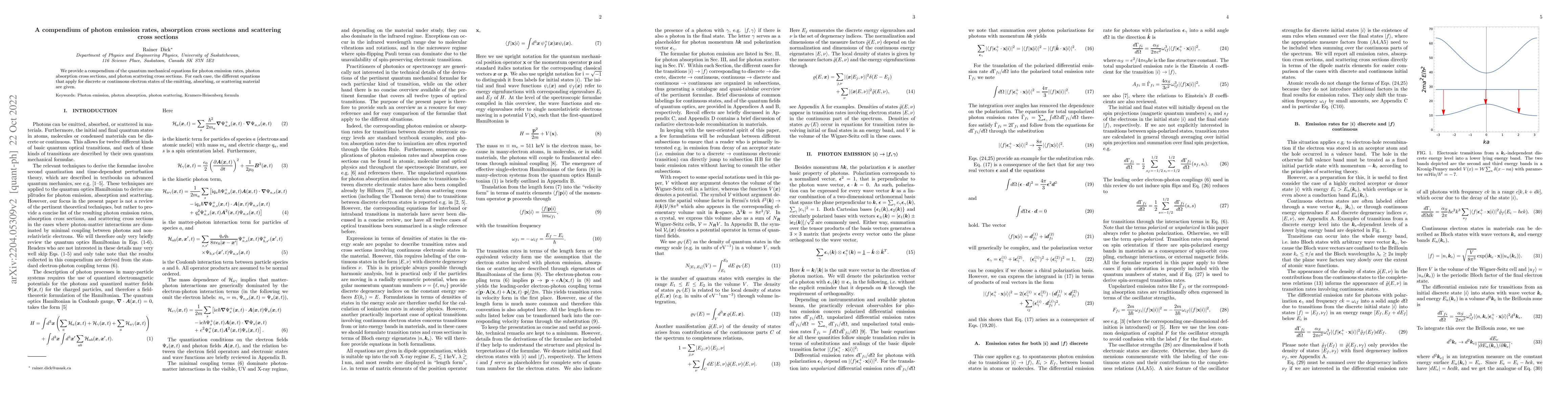 Thumbnail for A compendium of photon emission rates, absorption cross sections and
  scattering cross sections