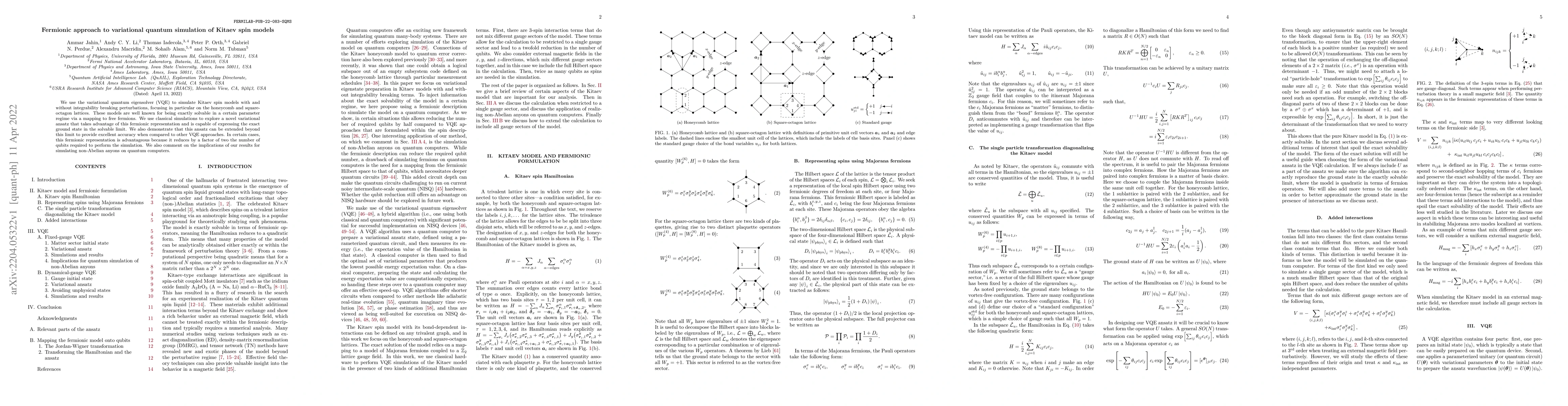 Thumbnail for Fermionic approach to variational quantum simulation of Kitaev spin
  models