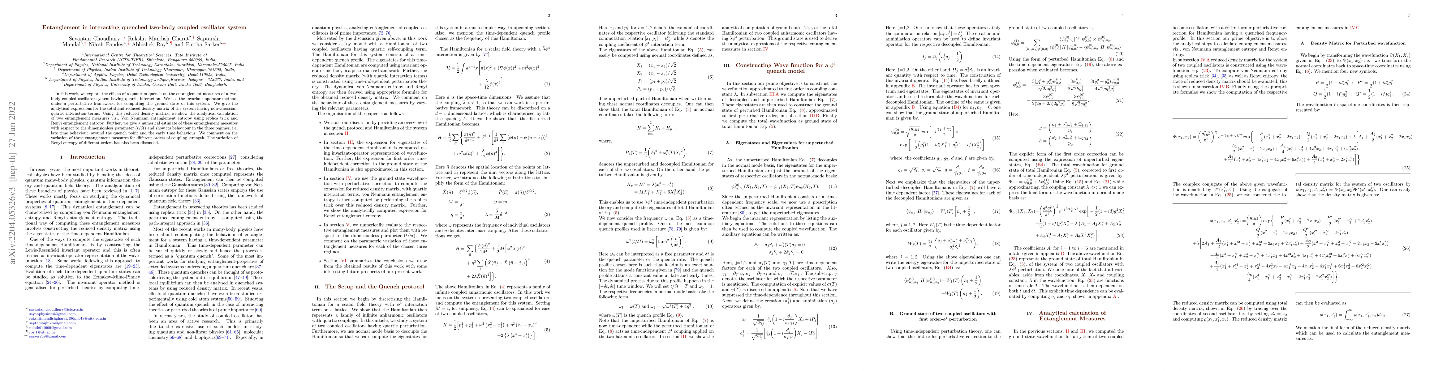 Thumbnail for Entanglement in interacting quenched two-body coupled oscillator system