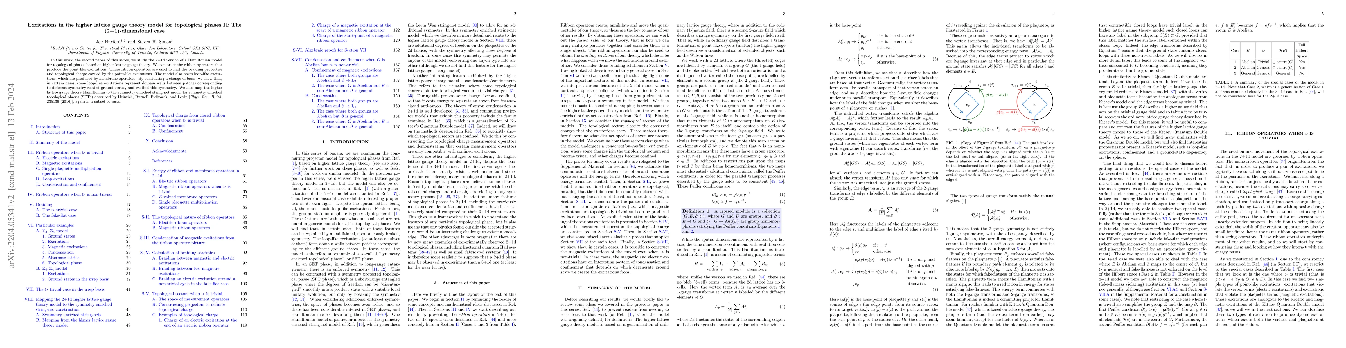 Thumbnail for Excitations in the Higher Lattice Gauge Theory Model for Topological
  Phases II: The (2+1)-Dimensional Case