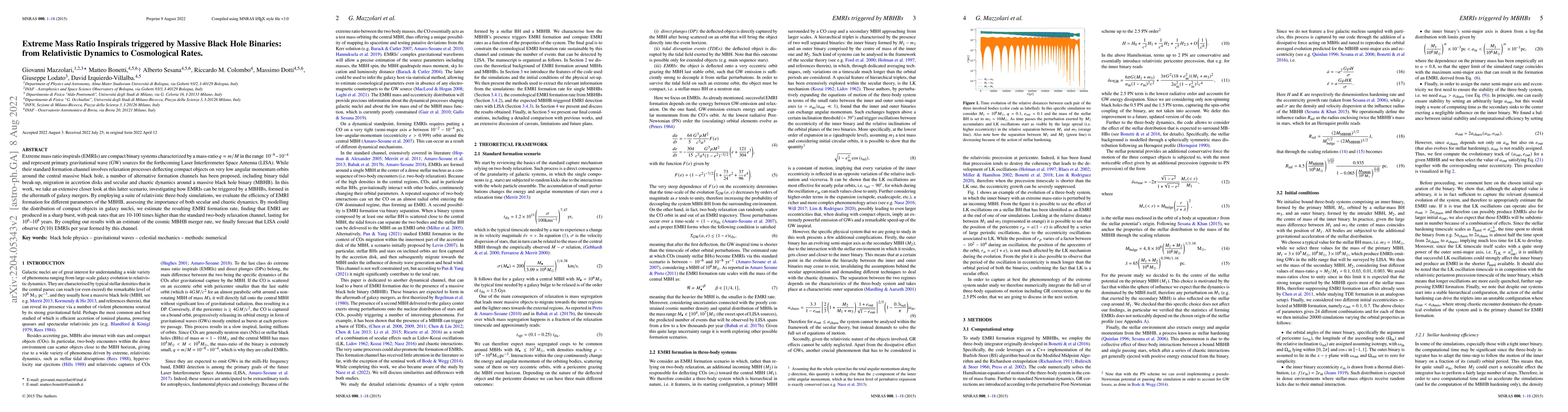 Thumbnail for Extreme Mass Ratio Inspirals triggered by Massive Black Hole Binaries:
  from Relativistic Dynamics to Cosmological Rates