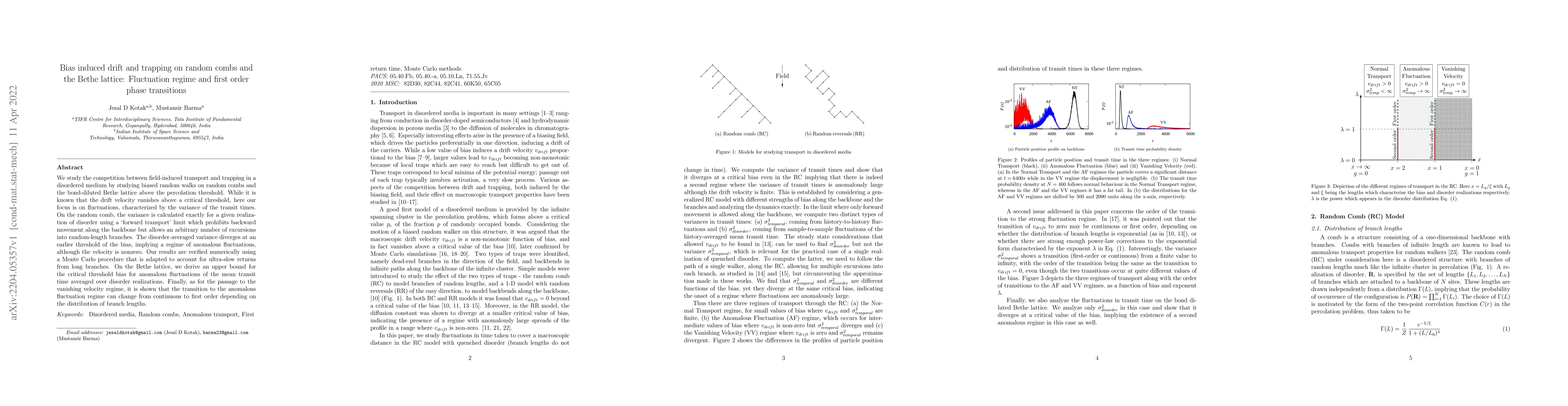 Thumbnail for Bias induced drift and trapping on random combs and the Bethe lattice:
  Fluctuation regime and first order phase transitions