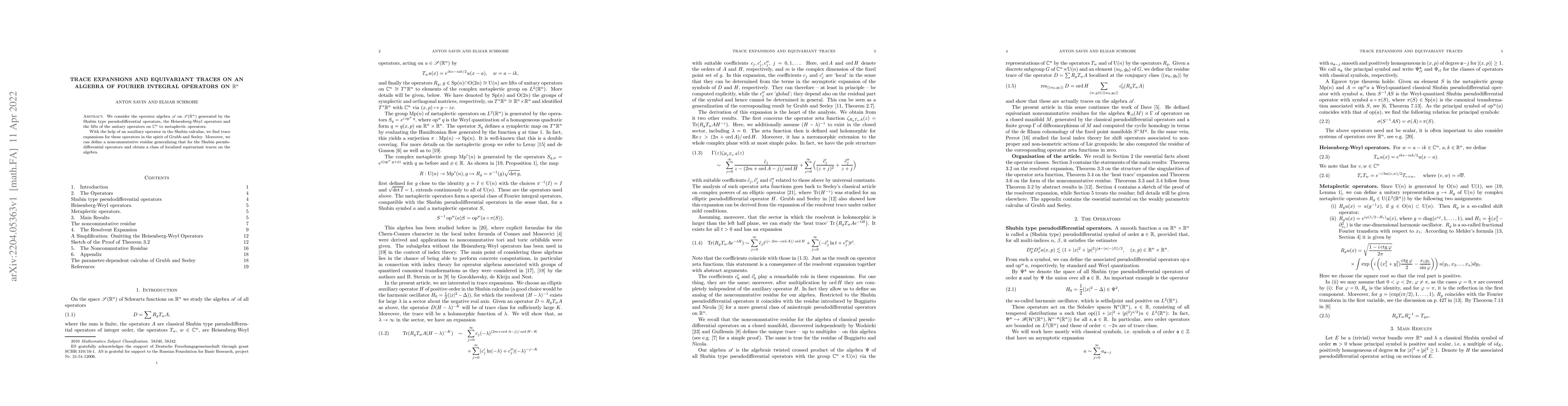 Thumbnail for Trace Expansions and Equivariant Traces on an Algebra of Fourier
  Integral Operators on $\mathbb R^n$