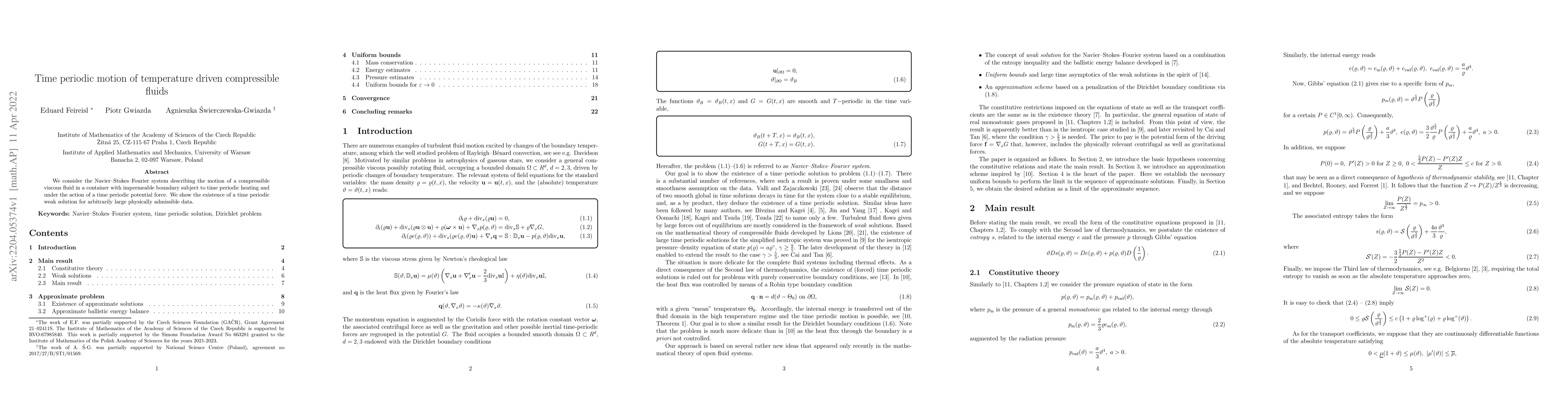 Thumbnail for Time periodic motion of temperature driven compressible fluids