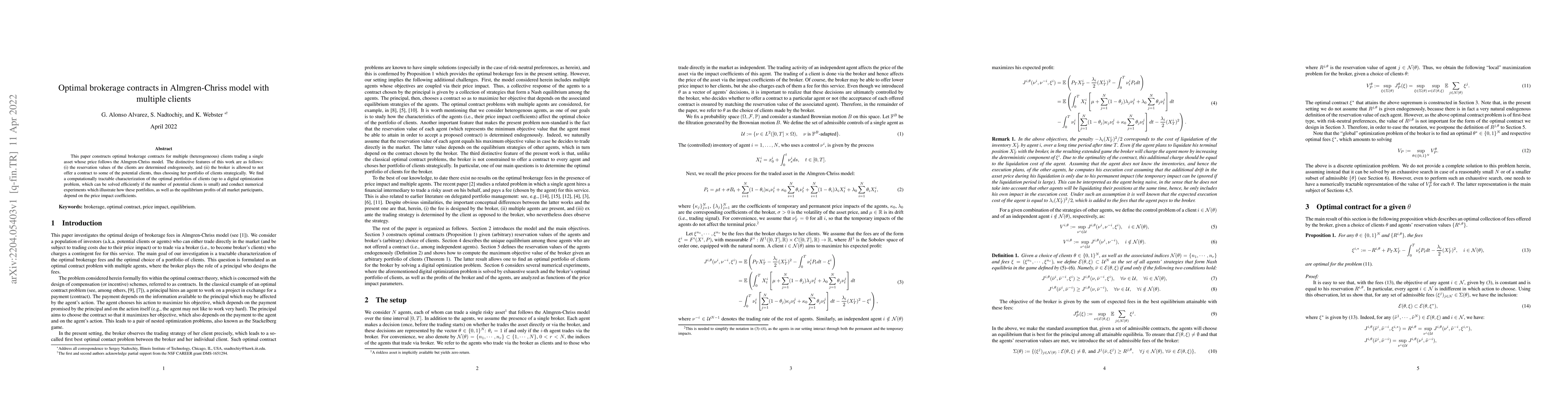 Thumbnail for Optimal brokerage contracts in Almgren-Chriss model with multiple
  clients