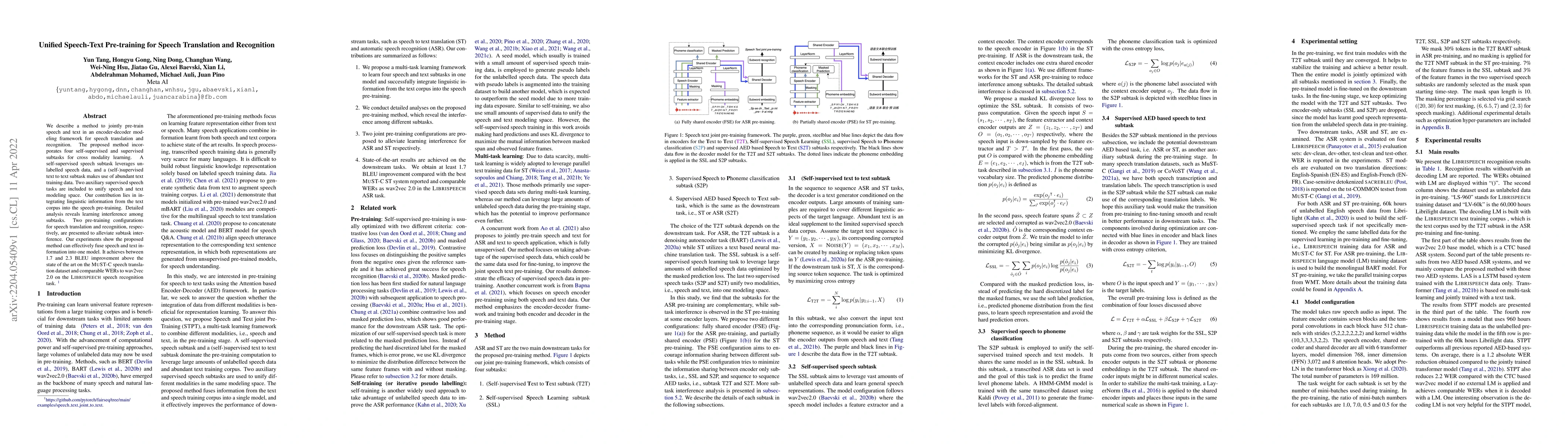 Thumbnail for Unified Speech-Text Pre-training for Speech Translation and Recognition
