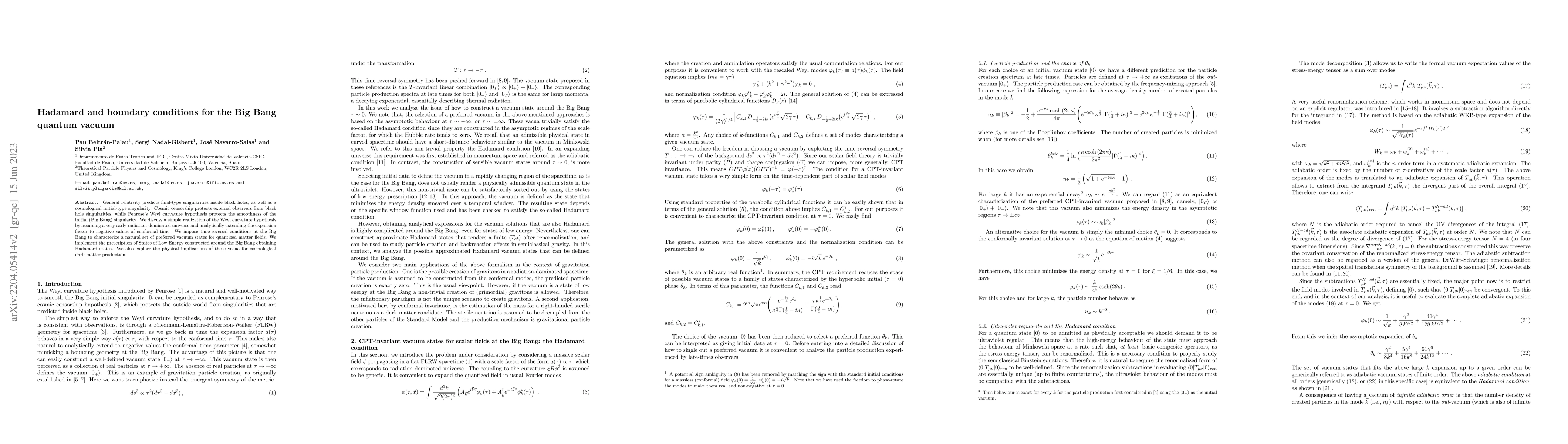 Thumbnail for Hadamard and boundary conditions for the Big Bang quantum vacuum