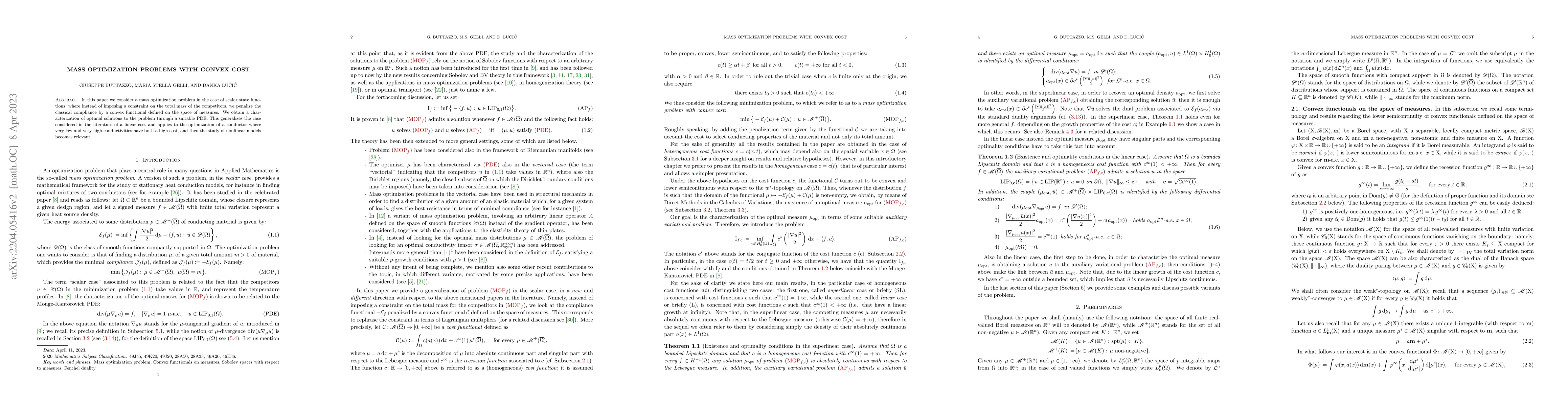 Thumbnail for Mass optimization problem with convex cost
