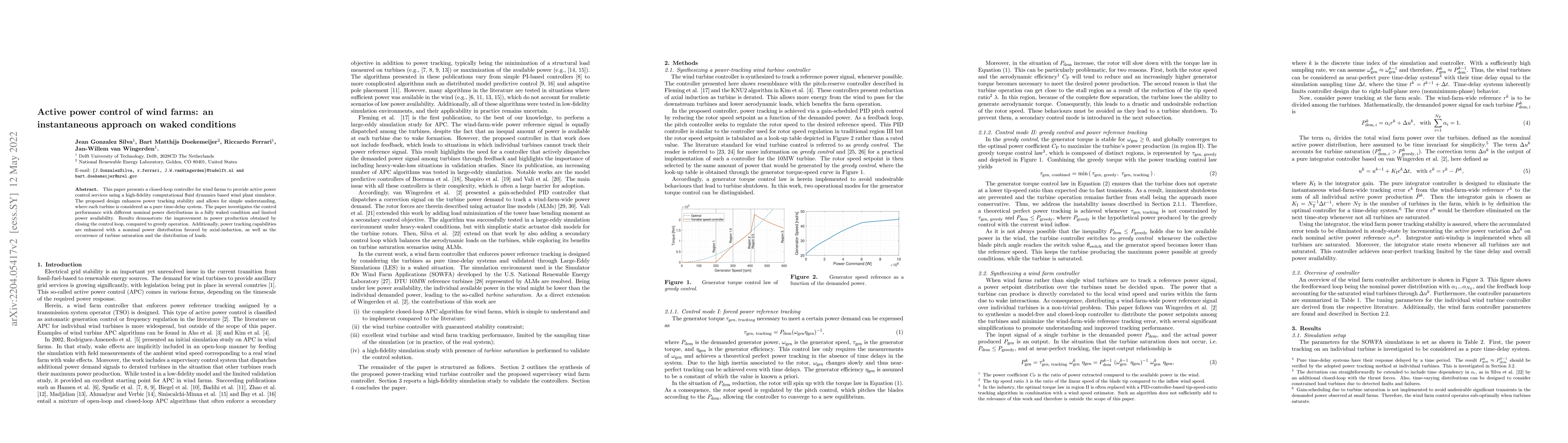 Thumbnail for Active power control of wind farms: an instantaneous approach on waked
  conditions