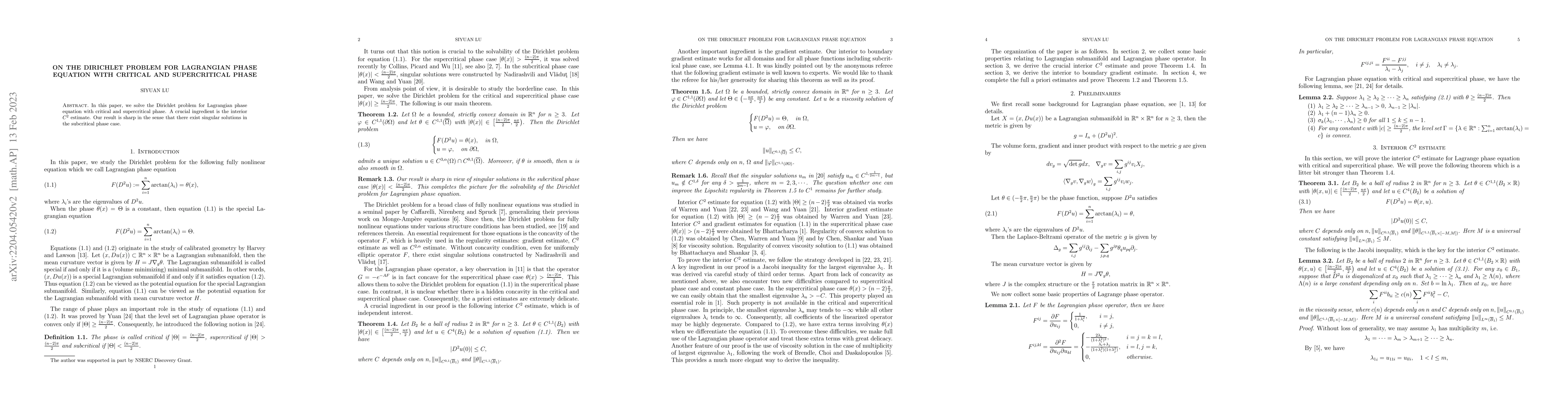 Thumbnail for On the Dirichlet problem for Lagrangian phase equation with critical and
  supercritical phase