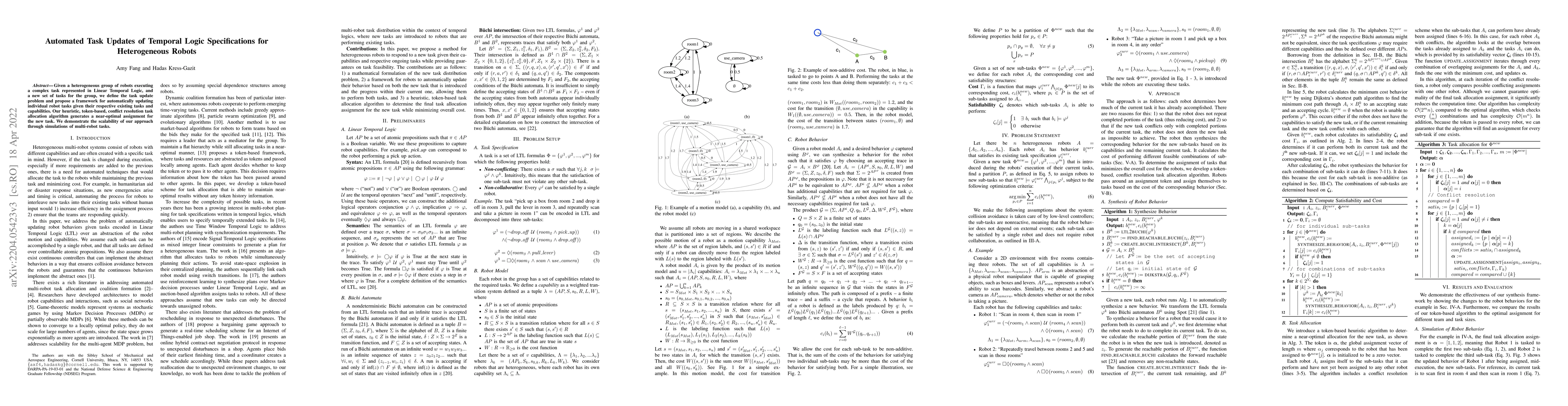 Thumbnail for Automated Task Updates of Temporal Logic Specifications for
  Heterogeneous Robots