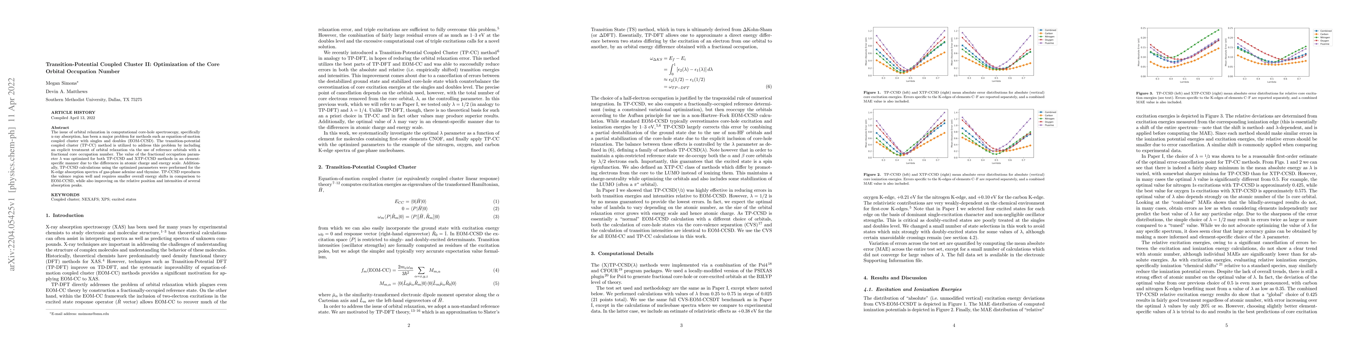 Thumbnail for Transition-Potential Coupled Cluster II: Optimization of the Core
  Orbital Occupation Number
