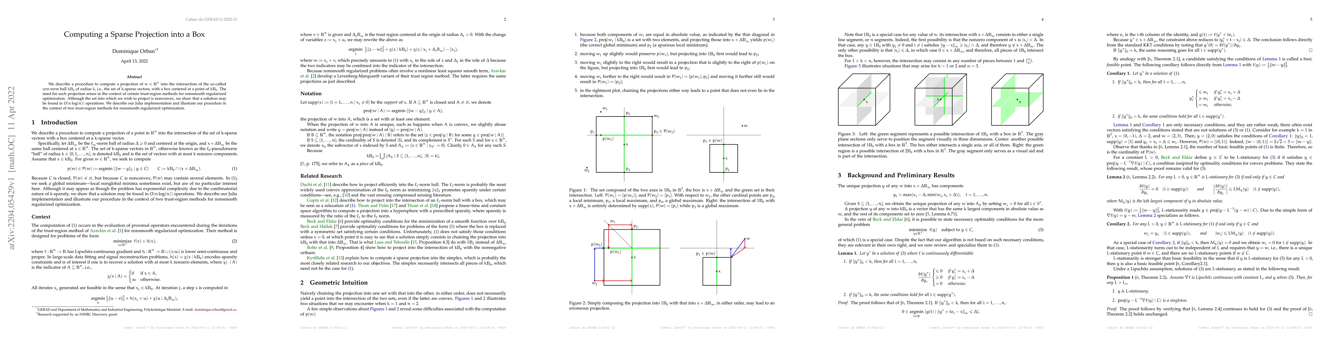 Thumbnail for Computing a Sparse Projection into a Box